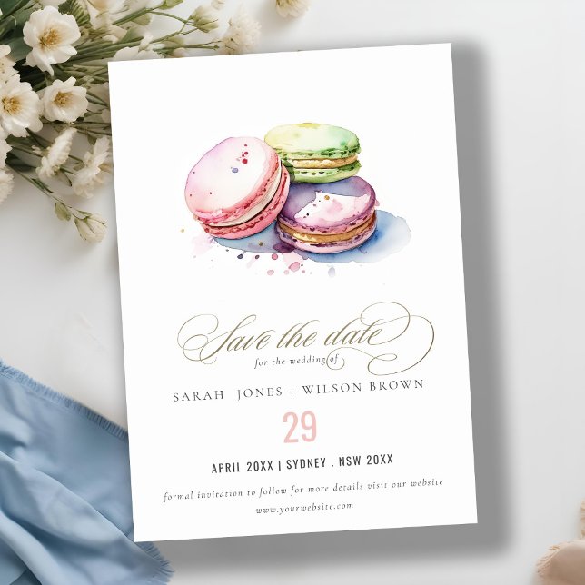Save The Date Chic Aquarelle Français Macarons boulangerie Maria (Créateur téléchargé)