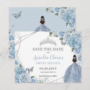 Save The Date Chic Baby bleu Floral Quinceanera Sweet sixteen