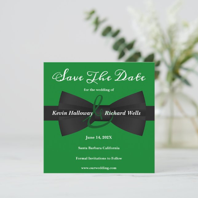 Save The Date Chic Black Cravate Mariage Gay Enregistrer La Date (Debout devant)