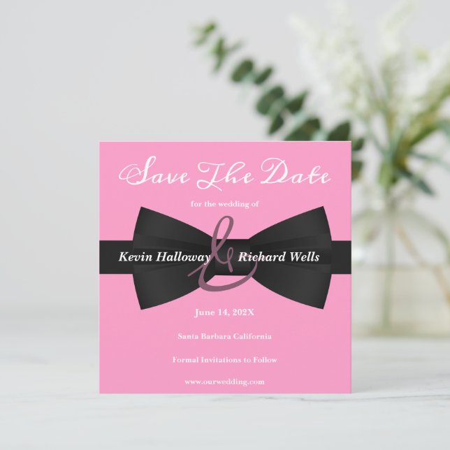 Save The Date Chic Black Cravate Mariage Gay Enregistrer La Date (Debout devant)