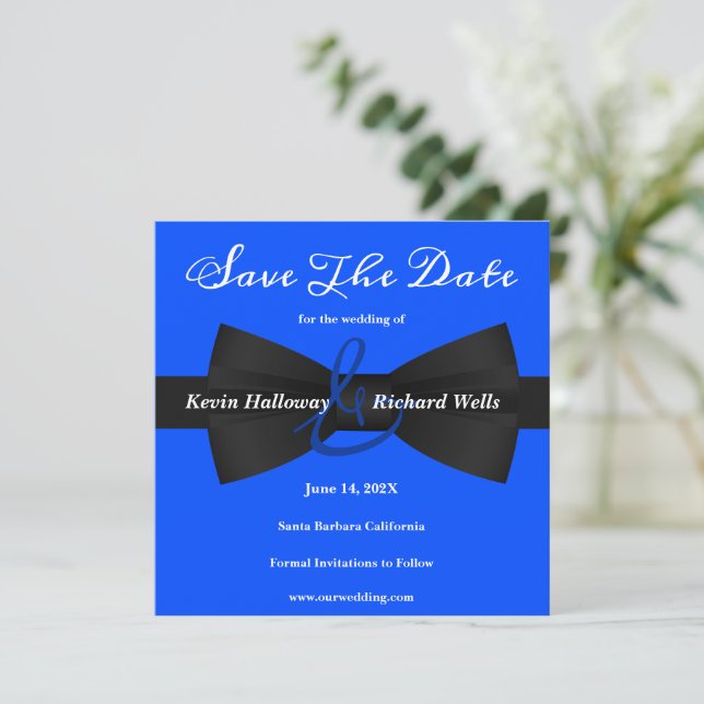 Save The Date Chic Black Cravate Mariage Gay Enregistrer La Date (Debout devant)