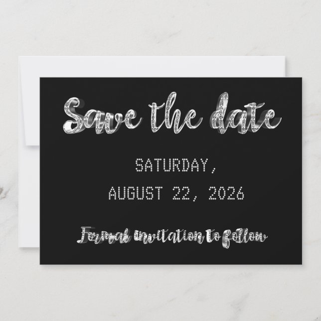 Save the Date Chic Black Silver Gray Script Party (Vorderseite)