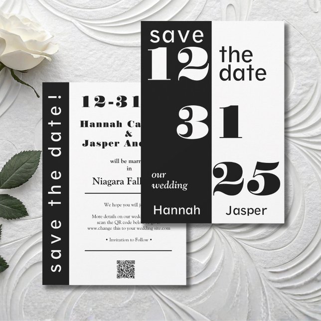 Save The Date Chic Black & White New Year's Eve Wedding  (Bold and Modern Chic Save the Date for a New Year's Eve Wedding)