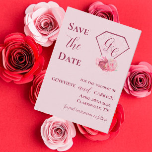 Save The Date Chic Blush Rose & Crimson Rouge Enregistrer La Car
