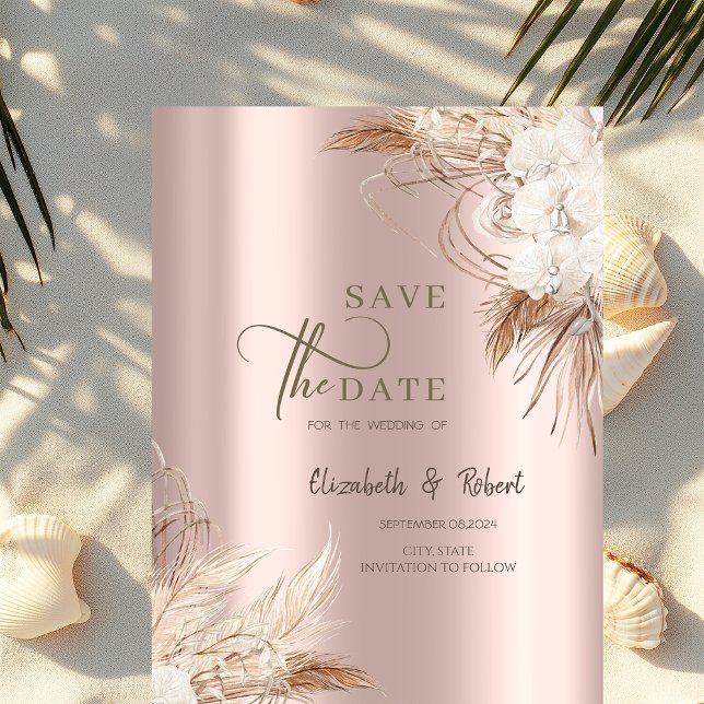 Save The Date Chic Boho Flowers Rose Gold Wedding Enregistrer La (Créateur téléchargé)
