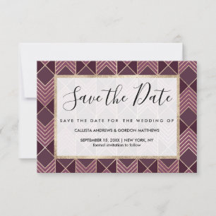 Save The Date Chic Bourgogne or Arrowhead Chevron géométrique