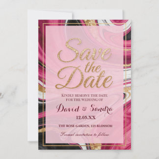 Save The Date Chic Burgundy Gold Agate Marble Modern Wedding