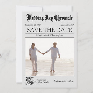 Save The Date Chic Code QR Journal Gris Vintage Économisez la Da