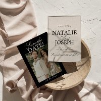 Chic Crème Noir Vieille Fortune Photo Mariage Éleg