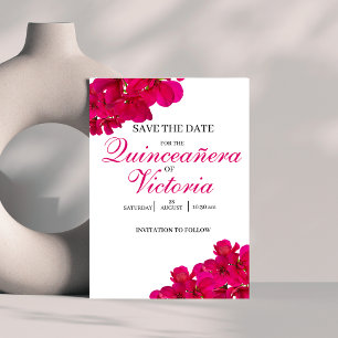 Save The Date Chic Fuchsia & Hot Pink Rose Quinceañera