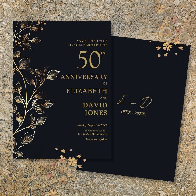 Save The Date Chic Gold 50e anniversaire Mariage Enregistrer la  (Chic Gold 50th Wedding Anniversary Save The Date)