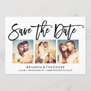 Save The Date Chic Hand Lettré Enregistrer La Date Collage Photo