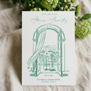 Save The Date Chic La Dolce Vita Dessin à main levée Venise Ital