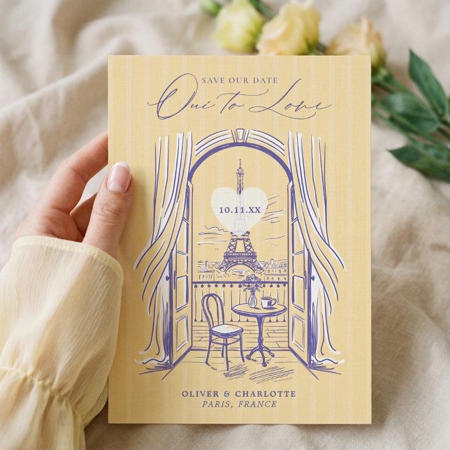 Save The Date Chic La Dolce Vita Hand Drawn Paris Eiffel Tower  (Chic La Dolce Vita Hand Drawn Paris Eiffel Tower Save The Date)