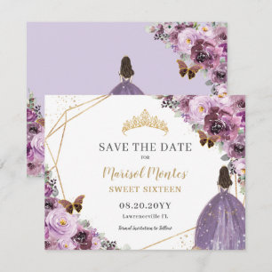 Save The Date Chic Mauve Plum violet Floral Tiara Sweet sixteen