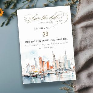 Save The Date Chic Miami Floride Skyline Mariage d'aquarelle