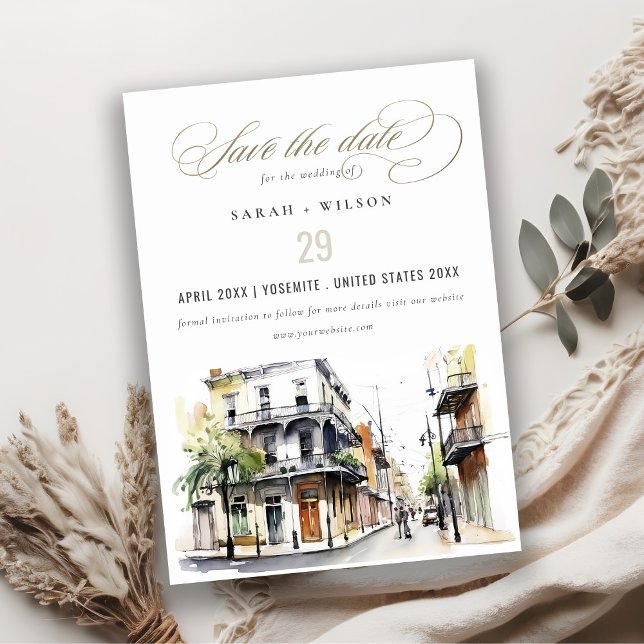 Save The Date Chic New Orleans Louisiana Mariage aquarelle (Créateur téléchargé)