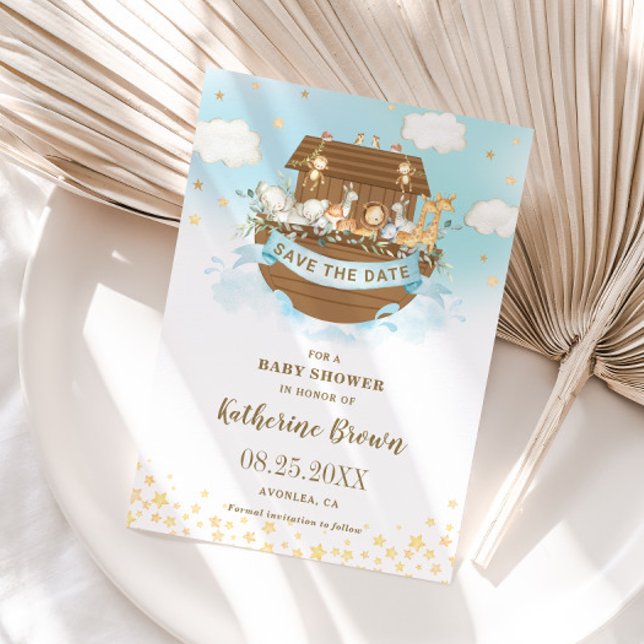 Save The Date Chic Noah's Ark Cute Animals Baby shower garçon (Créateur téléchargé)