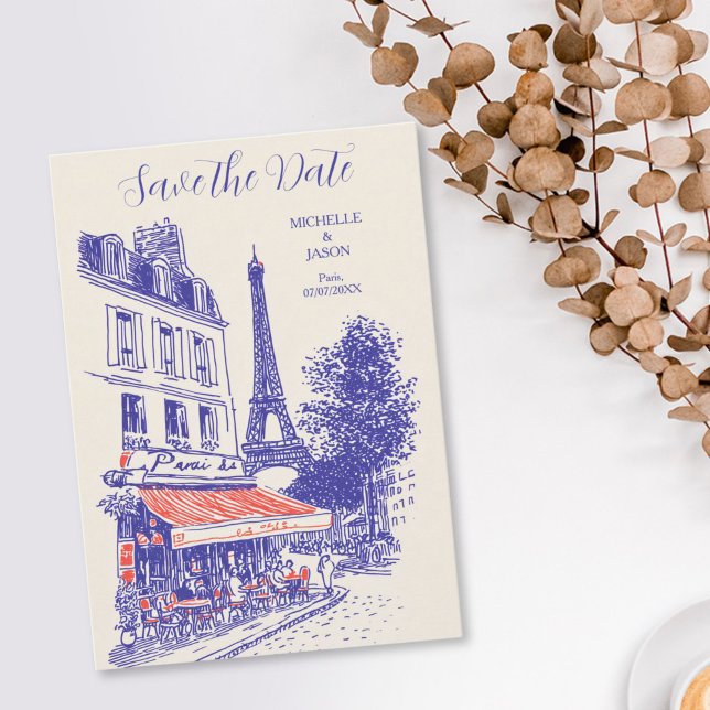 Save The Date Chic Paris Doodle Tour Eiffel Fantaisiste (chic paris doodle wedding invitation)