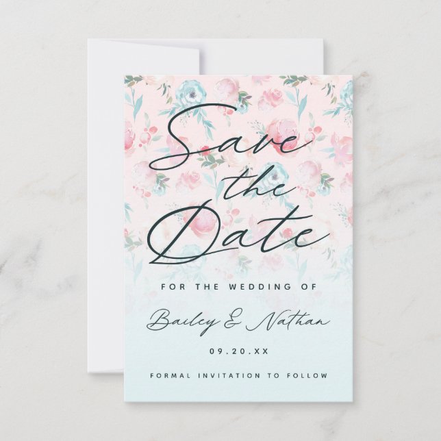 Save The Date Chic Pink Ombre Jardin Floral Peony Mariage (Devant)