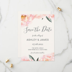 Save The Date Chic Pink Peony Calligraphie Enregistrer la date