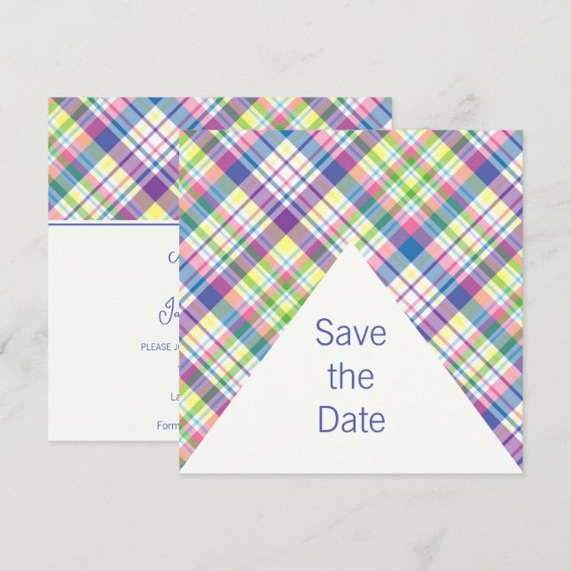 Save The Date Chic Plaid Enregistrer La Date (Devant / Derrière)