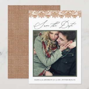Save The Date Chic Rustique Épargne et Toile de Jute Photo Enreg