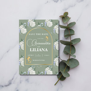 Save The Date Chic Sage Green Arch Papillons Quinceañera