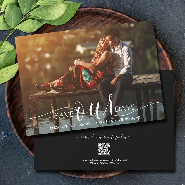 Save The Date Chic Script QR Code Mariage photo (Créateur téléchargé)
