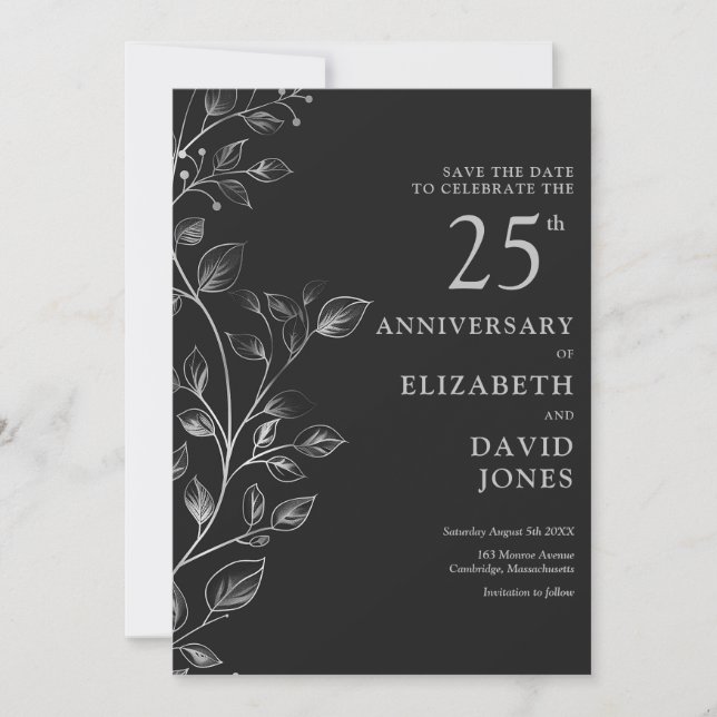 Save The Date Chic Silver 25e anniversaire Mariage Enregistrer l (Devant)