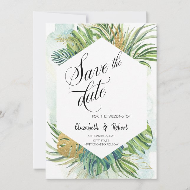 Save The Date Chic Tropical Palm Feuille Été Enregistrer La Date (Devant)