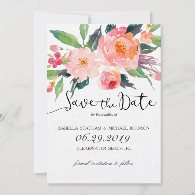 Save The Date Chic Watercolor Floral Enregistrer la date (Devant)