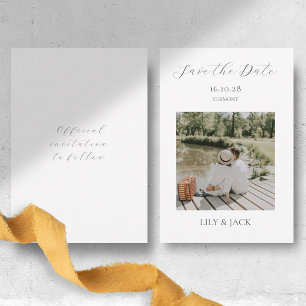 Save The Date Chic White Script Couple Photo Enregistrer La Cart