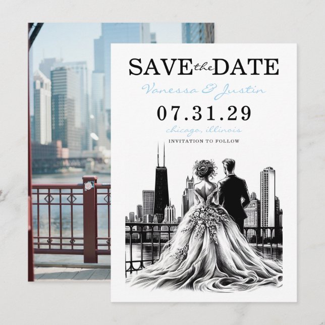 Save The Date Chicago Couple (Devant / Derrière)