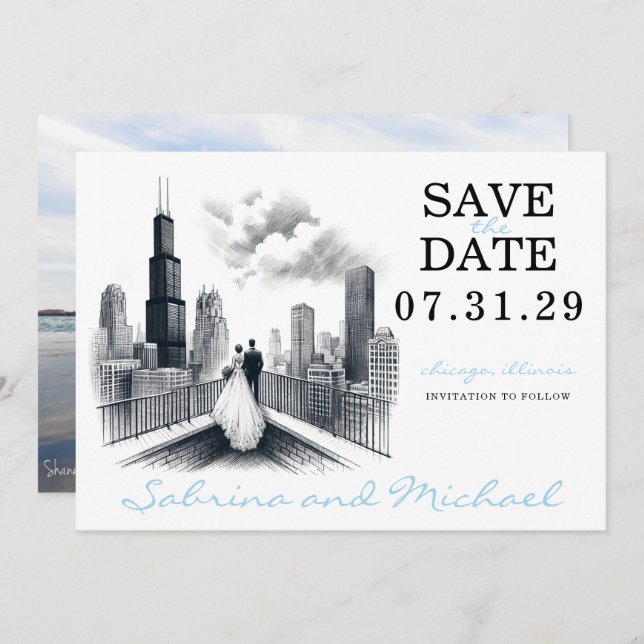 Save The Date Chicago Couple (Devant / Derrière)