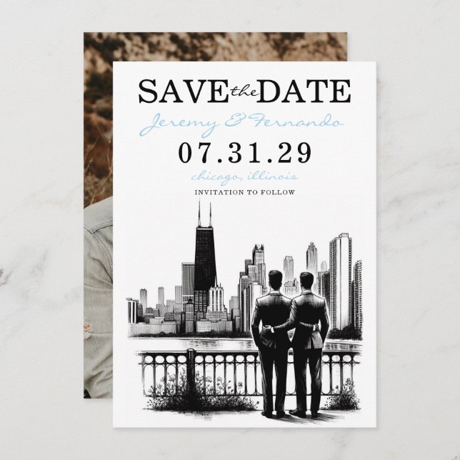 Save The Date Chicago Grooms (Devant / Derrière)