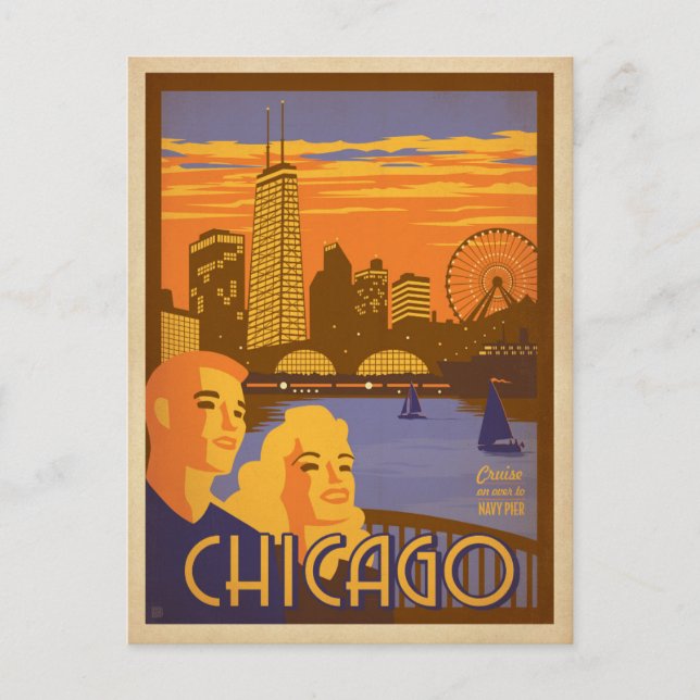 Save The Date | Chicago, IL - Marinepier Ankündigungspostkarte (Vorderseite)