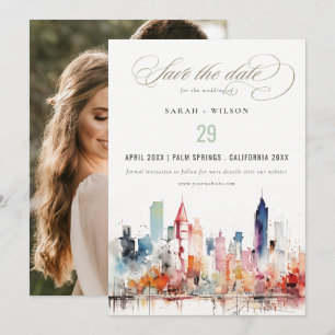 Save The Date Chicago Illinois Aquarelle Paysage Photo Mariage