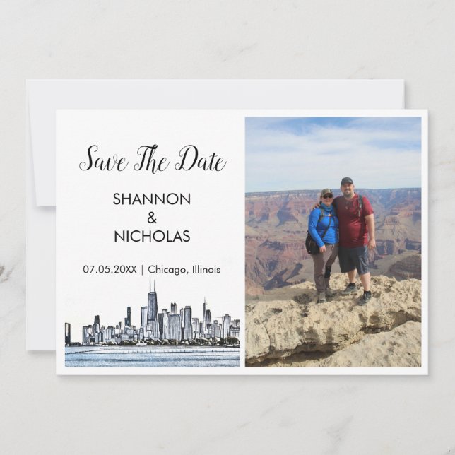 Save The Date Chicago Skyline Fiançailles Photo Enregistrer La D (Devant)