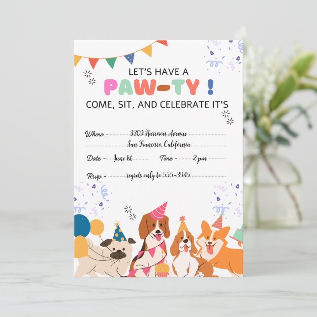 Save The Date Chien chiot Anniversaire Fête Chiot Paw-ty Invitat (Debout devant)