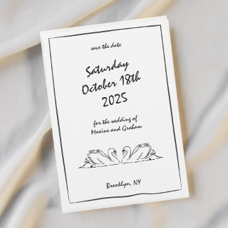 Save The Date Chiffre de cygne frontalier tiré à la main Illustr