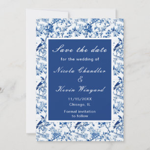 Save The Date Chinoiserie Blue Birds and Flowers Mariage