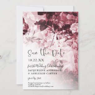 Save The Date Chinoiserie Bourgogne en blanc Floral Script Photo