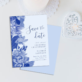 Save The Date Chinoiserie florale bleu rétro Enregistrer la date