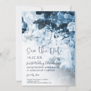 Save The Date Chinoiserie Marine Bleu Blanc Floral Script Photo