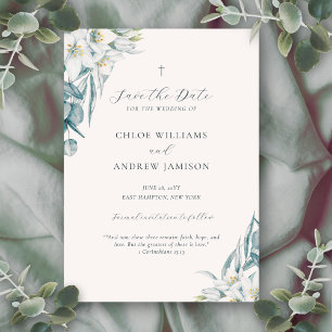 Save The Date Chloe Simple Elegant Vert Mariage chrétien