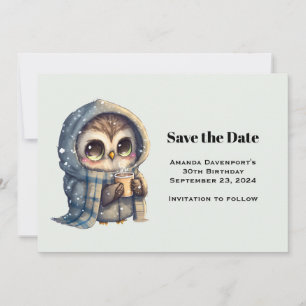 Save The Date Chouette mignonne en hiver avec café