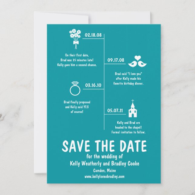 Save The Date Chronologie de la relation Turquoise Enregistrer l (Devant)