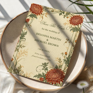 Save The Date Chrysanthème Botanique Vintage