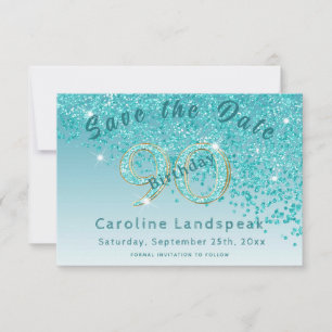 Save The Date Chute de la Parties scintillant bleue Turquoise po